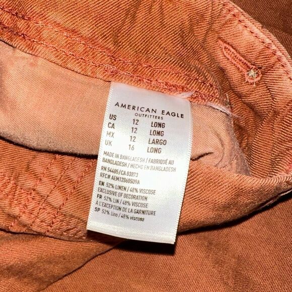 American Eagle Pants Women's 12 Rust Linen Lagenlook Wide Leg Cropped High Waist - Picture 9 of 10